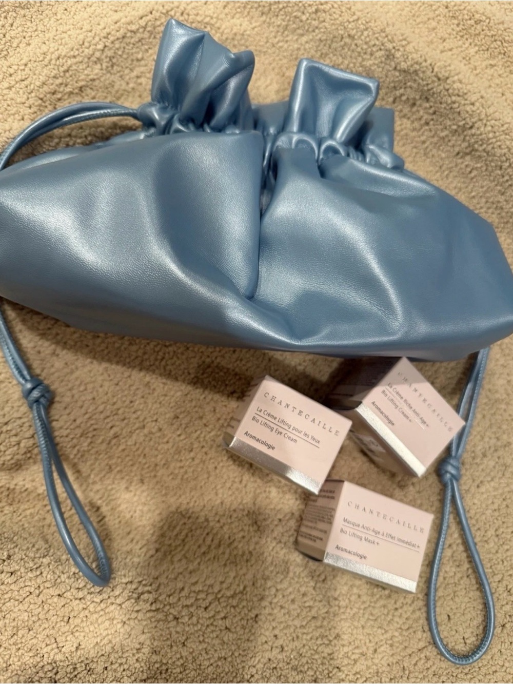 Chantecaille Aromacologie 3Pc Travel Set Blue Bag Bio lifting mask/cream/eye New - Picture 3 of 3